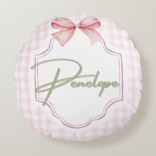 Personalisiert Penelope Baby Girl Kinderzimmer Gin Rundes Kissen (Vorderseite)