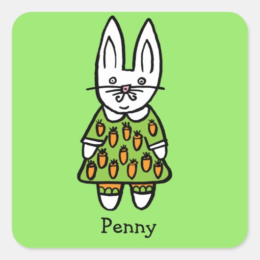 Personalisiert Penny, das Kaninchen Quadratischer Aufkleber (Vorderseite)
