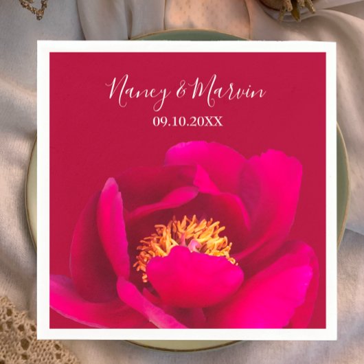 Personalisiert Peony Rose Ruby Red Anniversary Par Serviette