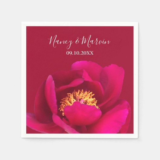 Personalisiert Peony Rose Ruby Red Anniversary Par Serviette (Vorderseite)