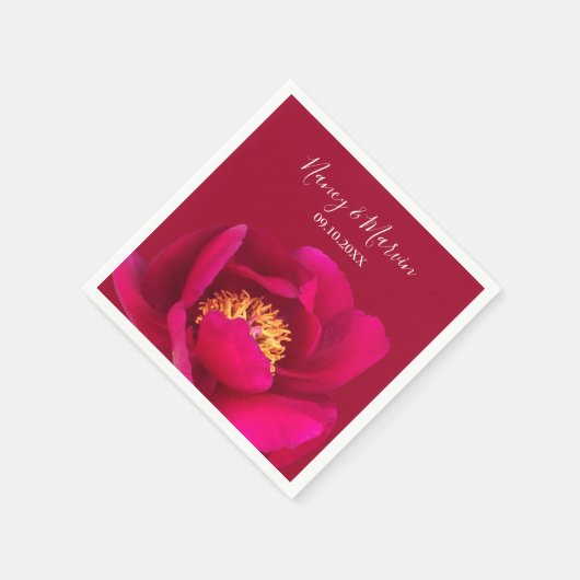 Personalisiert Peony Rose Ruby Red Anniversary Par Serviette (Ecke)