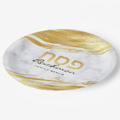 Personalisiert Pessach Hebräisch Gold und Marmor Pappteller (Schrägansicht)
