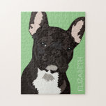 Personalisiert Pet French Bulldog Puzzle<br><div class="desc">Personalisierter Pop Art franz. Bulldogrätsel mit einem niedlichen schwarzen Franchise auf einem grünen Hintergrund,  der in jede Farbe geändert werden kann,  und Ihren Namen.</div>