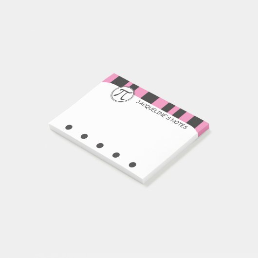 Personalisiert Pi Symbol Math Themed PINK Post-it Klebezettel (angewinkelt)