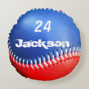 Personalisiert Pillow Red White Blue Baseball Rundes Kissen