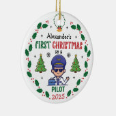 Personalisiert Pilot Erste Weihnachtsbaumrunde Keramik Ornament (Rechts)