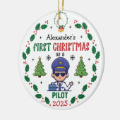 Personalisiert Pilot Erste Weihnachtsbaumrunde Keramik Ornament (Links)