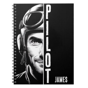 Personalisiert, Pilot-Gesicht, Comic, Schwarz und Notizblock
