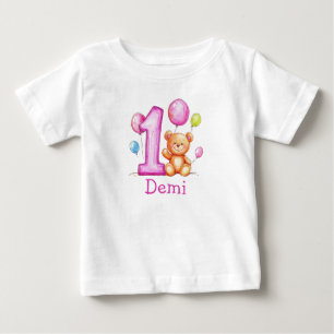Personalisiert Pink 1. Geburtstag für Mädchen Baby T-shirt