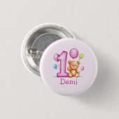Personalisiert Pink 1. Geburtstag für Mädchen Button (Vorne & Hinten)