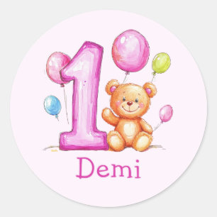 Personalisiert Pink 1. Geburtstag für Mädchen Runder Aufkleber
