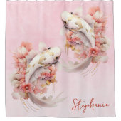 Personalisiert Pink Aquarell Gold Koi Fisch Blümch Duschvorhang (Vorderseite)
