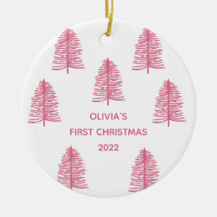 Personalisiert Pink Babies Erster Weihnachtsbaum Keramik Ornament