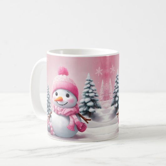Personalisiert Pink Baby Christmas Snowman Kaffeetasse (Vorderseite Links)