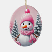 Personalisiert Pink Baby Christmas Snowman Keramik Ornament (Rechts)
