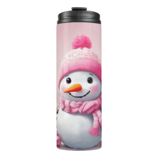 Personalisiert Pink Baby Christmas Snowman Thermosbecher (Vorderseite)