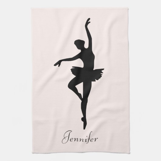 Personalisiert Pink Ballerina Tanz Silhouette Geschirrtuch (Vertikal)