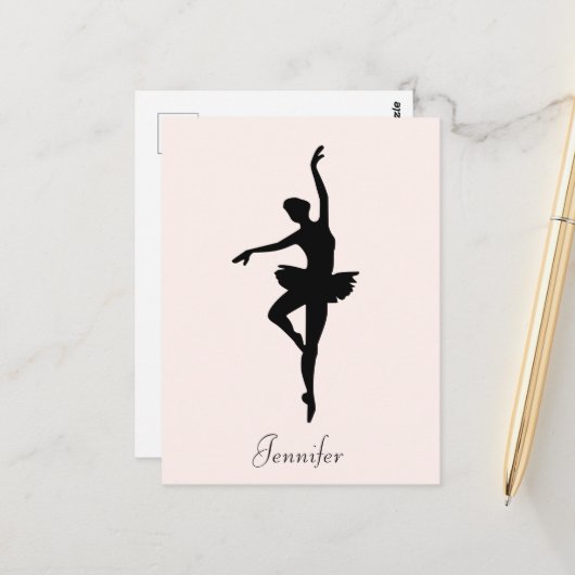 Personalisiert Pink Ballerina Tanz Silhouette Postkarte (Vorderseite/Rückseite Beispiel)