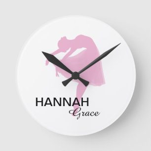 Personalisiert Pink Ballerina Wall Clock Runde Wanduhr