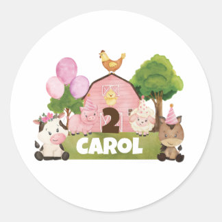 Personalisiert Pink Barnyard Geburtstag Runder Aufkleber