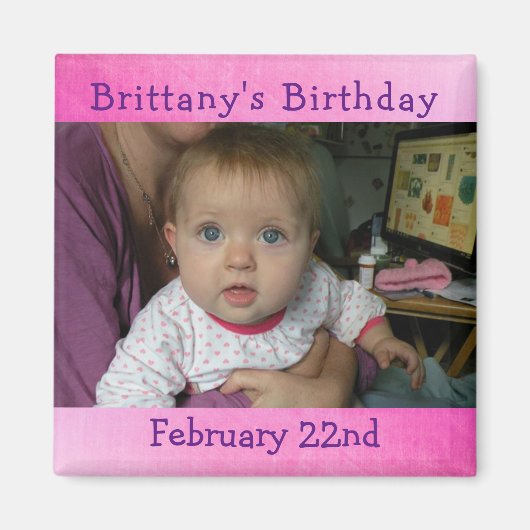 Personalisiert Pink Birthday Erinnerung Magnet (Vorne)