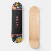 Personalisiert Pink Black Girly Blume Skateboard (Vorderseite)