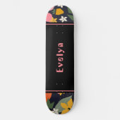 Personalisiert Pink Black Girly Blume Skateboard (Vorderseite)