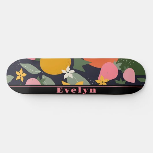 Personalisiert Pink Black Girly Blume Skateboard (Horizontal)