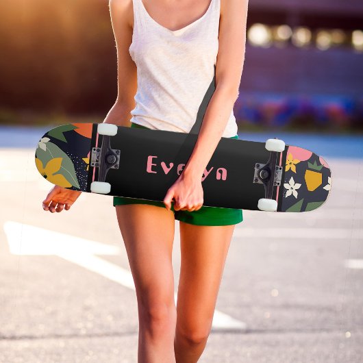 Personalisiert Pink Black Girly Blume Skateboard