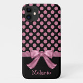 Personalisiert Pink Black Polka Dot Ribbon Bow Case-Mate iPhone Hülle (Rückseite)