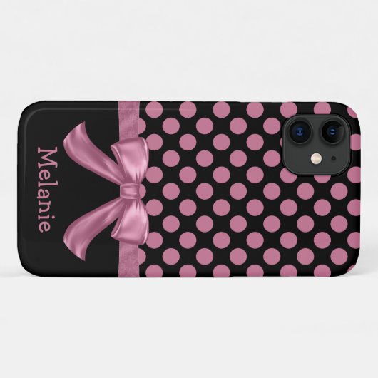 Personalisiert Pink Black Polka Dot Ribbon Bow Case-Mate iPhone Hülle (Rückseite (Horizontal))
