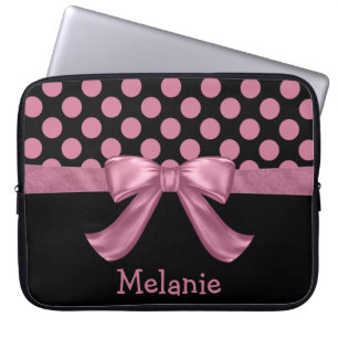 Personalisiert Pink Black Polka Dot Ribbon Bow Laptopschutzhülle