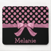 Personalisiert Pink Black Polka Dot Ribbon Bow Mousepad (Vorne)
