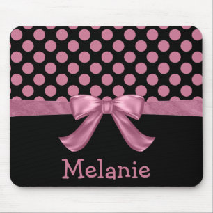 Personalisiert Pink Black Polka Dot Ribbon Bow Mousepad