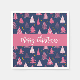 Personalisiert Pink Blue Christmas Tree Muster Serviette