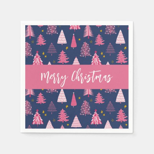 Personalisiert Pink Blue Christmas Tree Muster Serviette (Vorderseite)