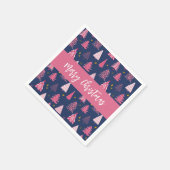 Personalisiert Pink Blue Christmas Tree Muster Serviette (Ecke)