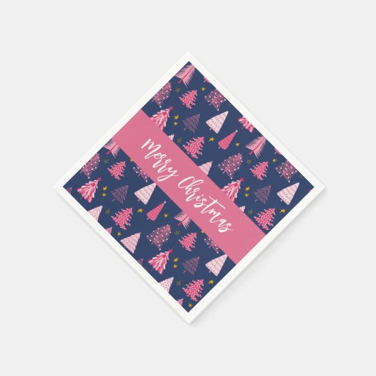 Personalisiert Pink Blue Christmas Tree Muster Serviette (Ecke)