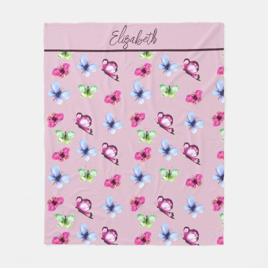 Personalisiert Pink Blue Green Magenta Butterfly Fleecedecke (Vorderseite)