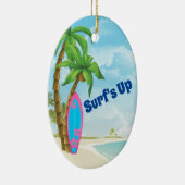 Personalisiert Pink Blue Surfboard Weihnachten Keramik Ornament (Rechts)