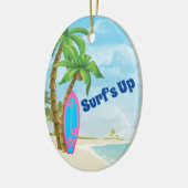 Personalisiert Pink Blue Surfboard Weihnachten Keramik Ornament (Links)