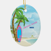 Personalisiert Pink Blue Surfboard Weihnachten Keramik Ornament (Hinten)