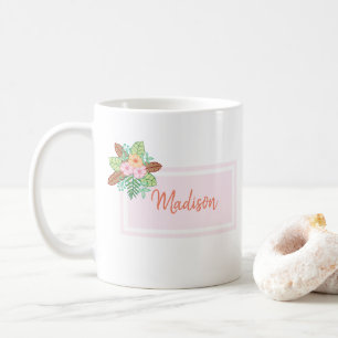 Personalisiert Pink Boho Floral Kaffeetasse