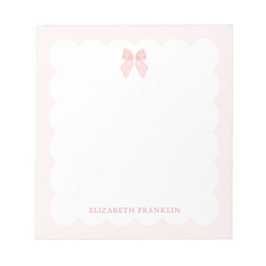 Personalisiert Pink Bow Bow Coquette Ästhetik Notizblock (Vorderseite)