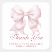 Personalisiert Pink Bow Brautparty Vielen Dank Quadratischer Aufkleber (Vorderseite)