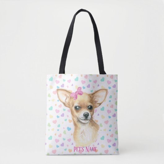 Personalisiert Pink Bow Chihuahua Tote Bag Tasche (Vorderseite)