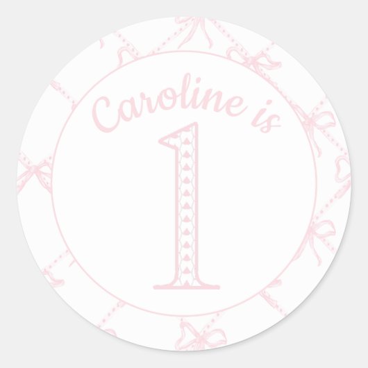 Personalisiert Pink Bow Geburtstag Runder Aufkleber (Vorderseite)