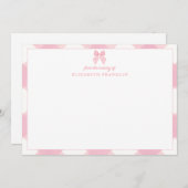 Personalisiert Pink Bow Gingham Baby Girl Statione Dankeskarte (Vorne/Hinten)