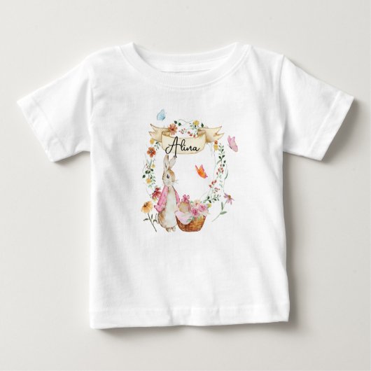 Personalisiert Pink Bunny Osterfarben Baby T-shirt (Vorderseite)