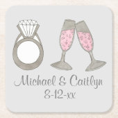 Personalisiert Pink Champagne Diamond Wedding Ring Rechteckiger Pappuntersetzer (Vorderseite)